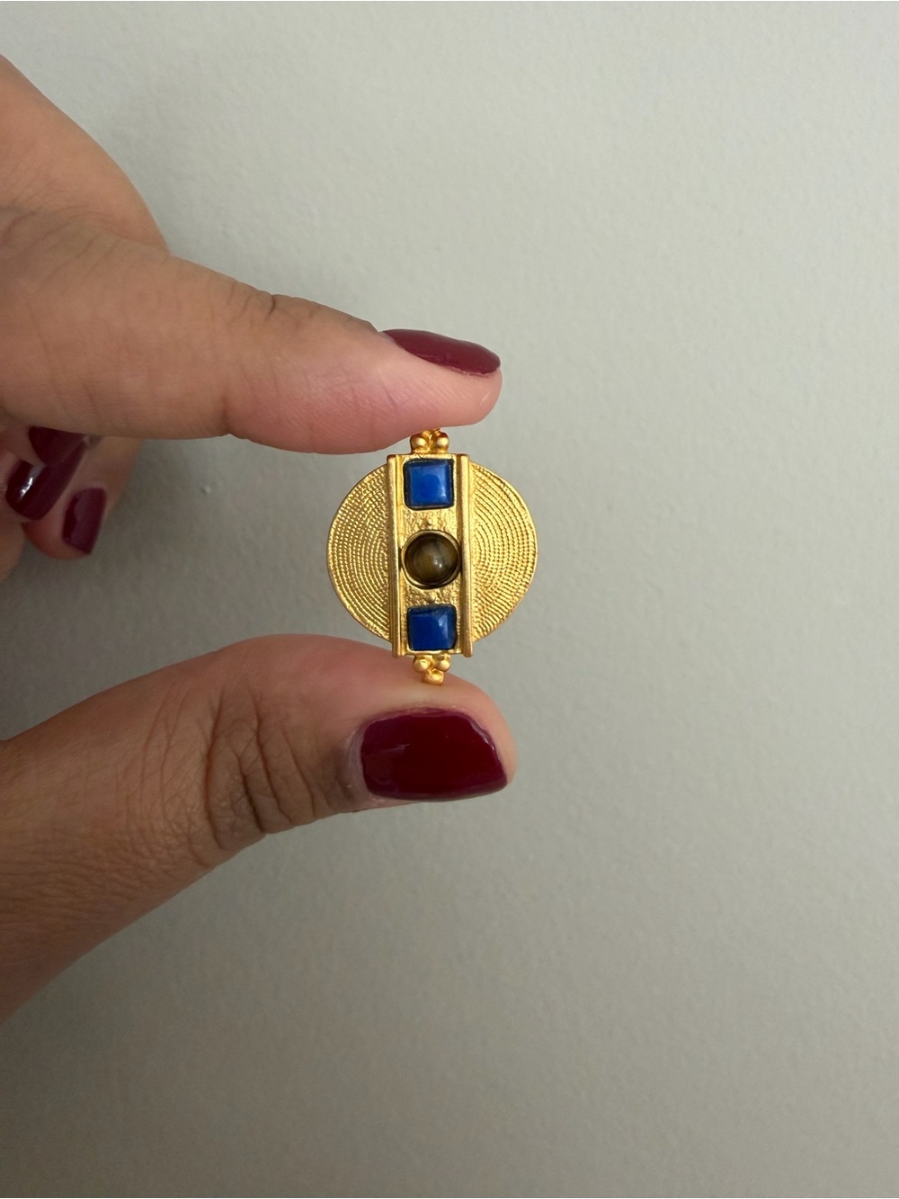 Gold-Tone Statement Ring with Blue Accent Stones